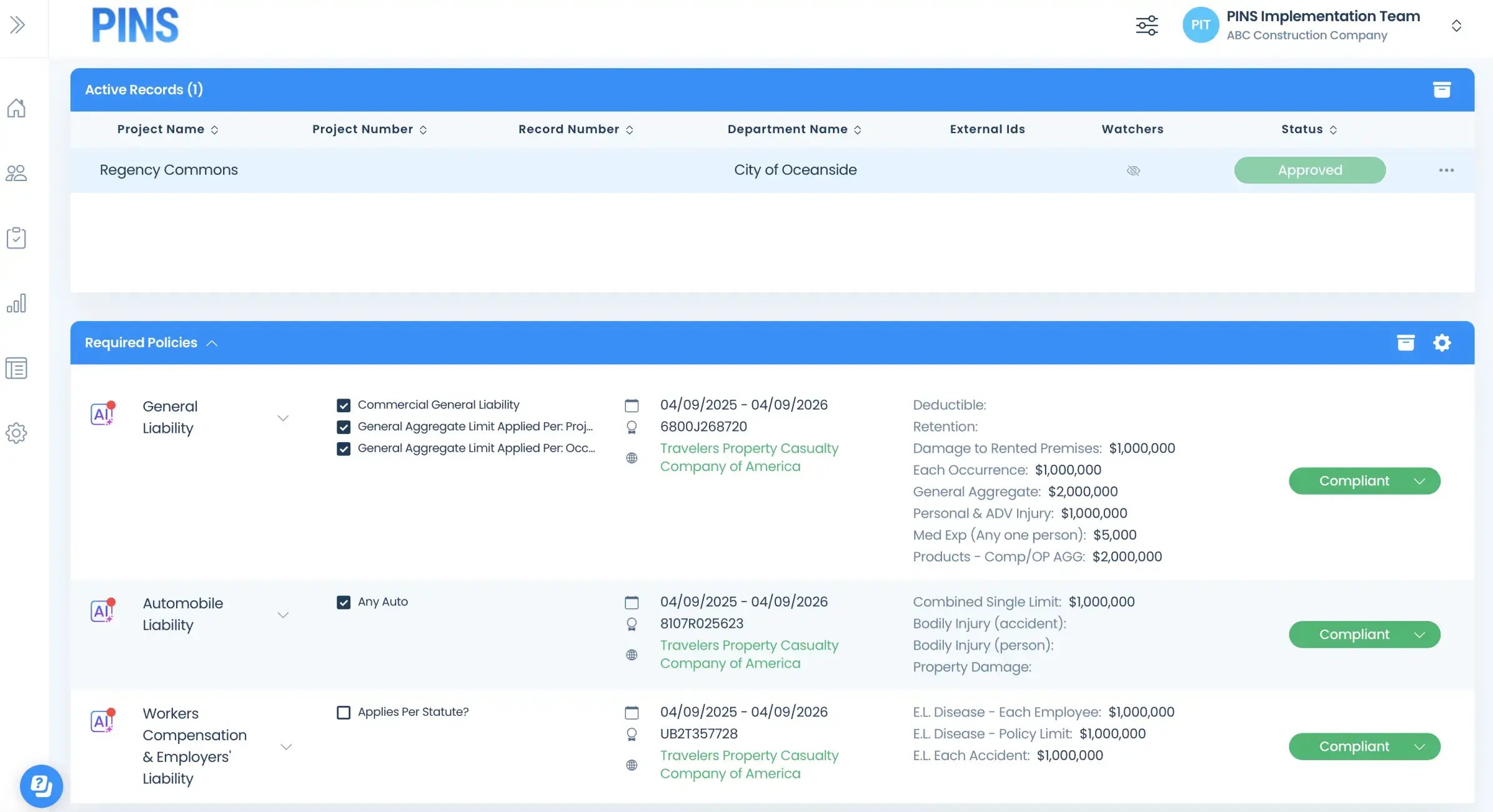 Insured Profile Page showing insurance policies in compliant status-1