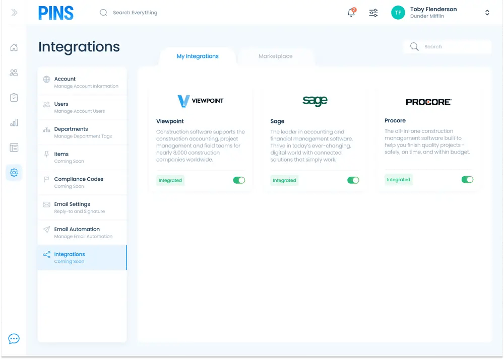 PINS Integrations Dashboard