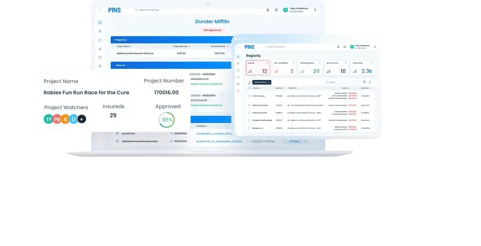 PINS COI tracking dashboard for general contractors