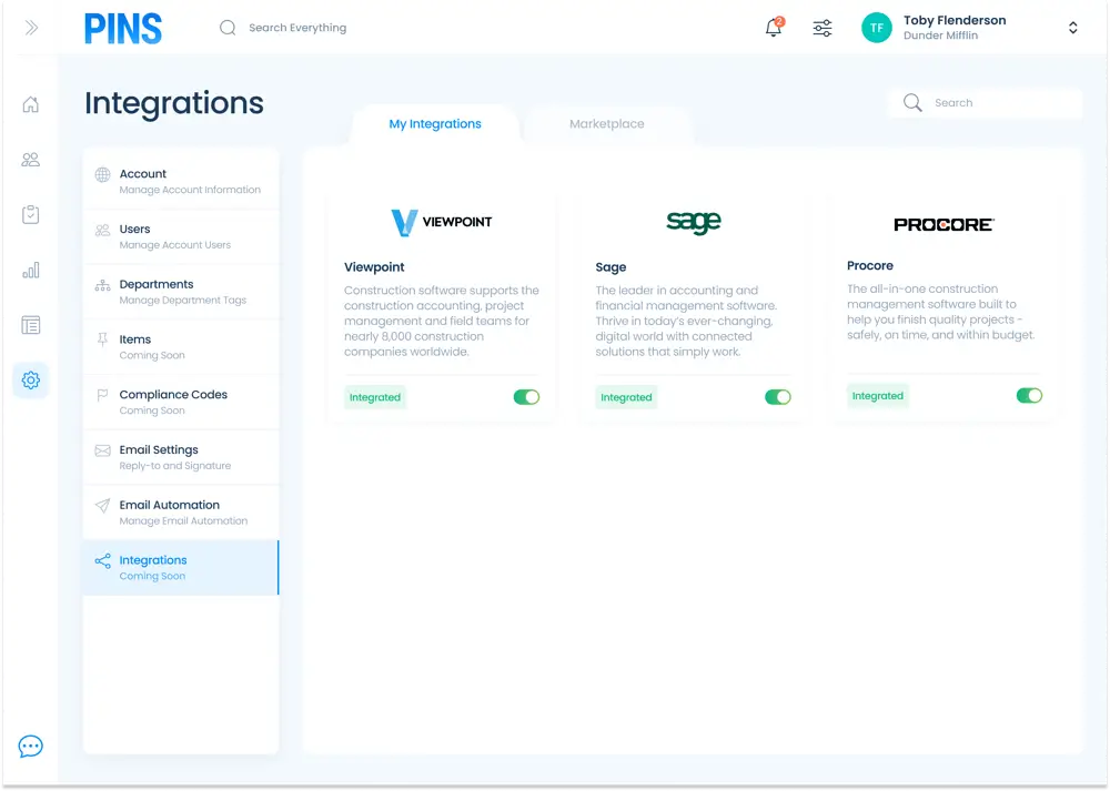 PINS Integrations Dashboard